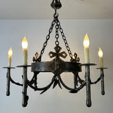 Chandelier, Gothic Style, Pewter Finish, Six Candlesticks, sku: 032929